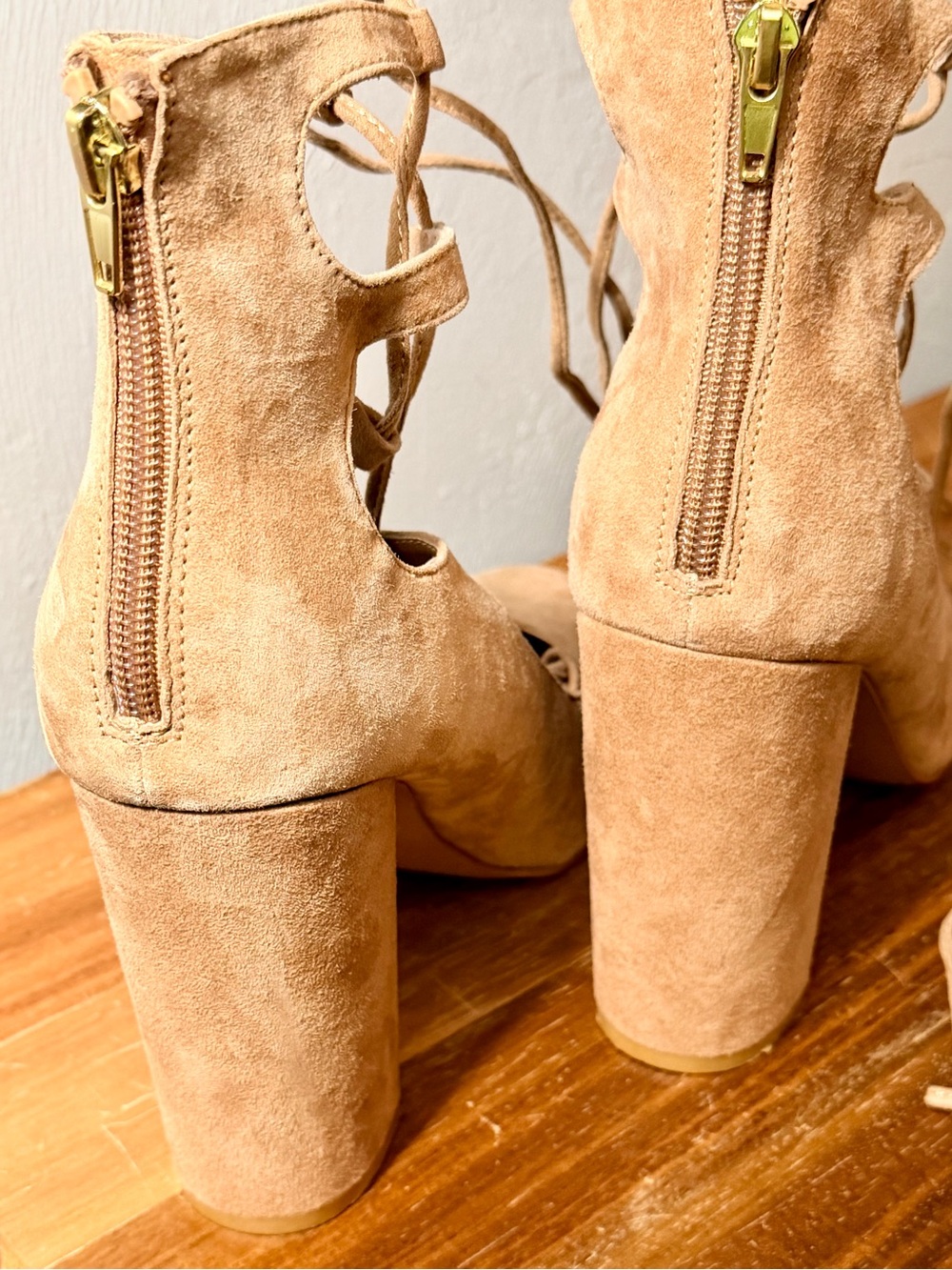 Steve Madden Beige/Tan Suede Lace-Up Block Heel Pumps - Picture 6 of 15
